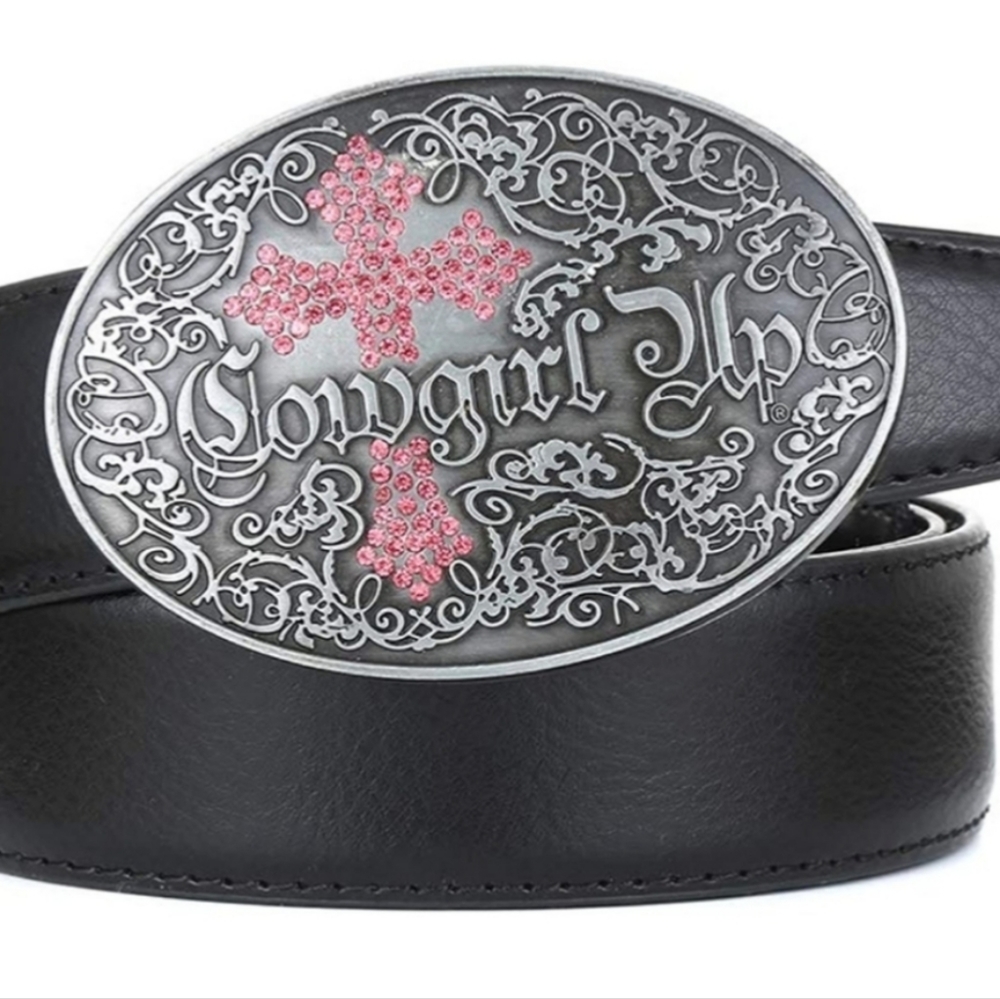 New cross cowgirl up western country belt buckle approx.  2.9x3.9.